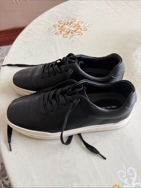 Black Perforated Leather Low-Top Sneakers with White Sole